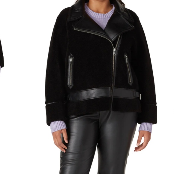 Soia & Kyo Linnea Faux Sherpa Biker Jacket Black Large ❄️ Oversized Moto Style - Picture 5 of 10